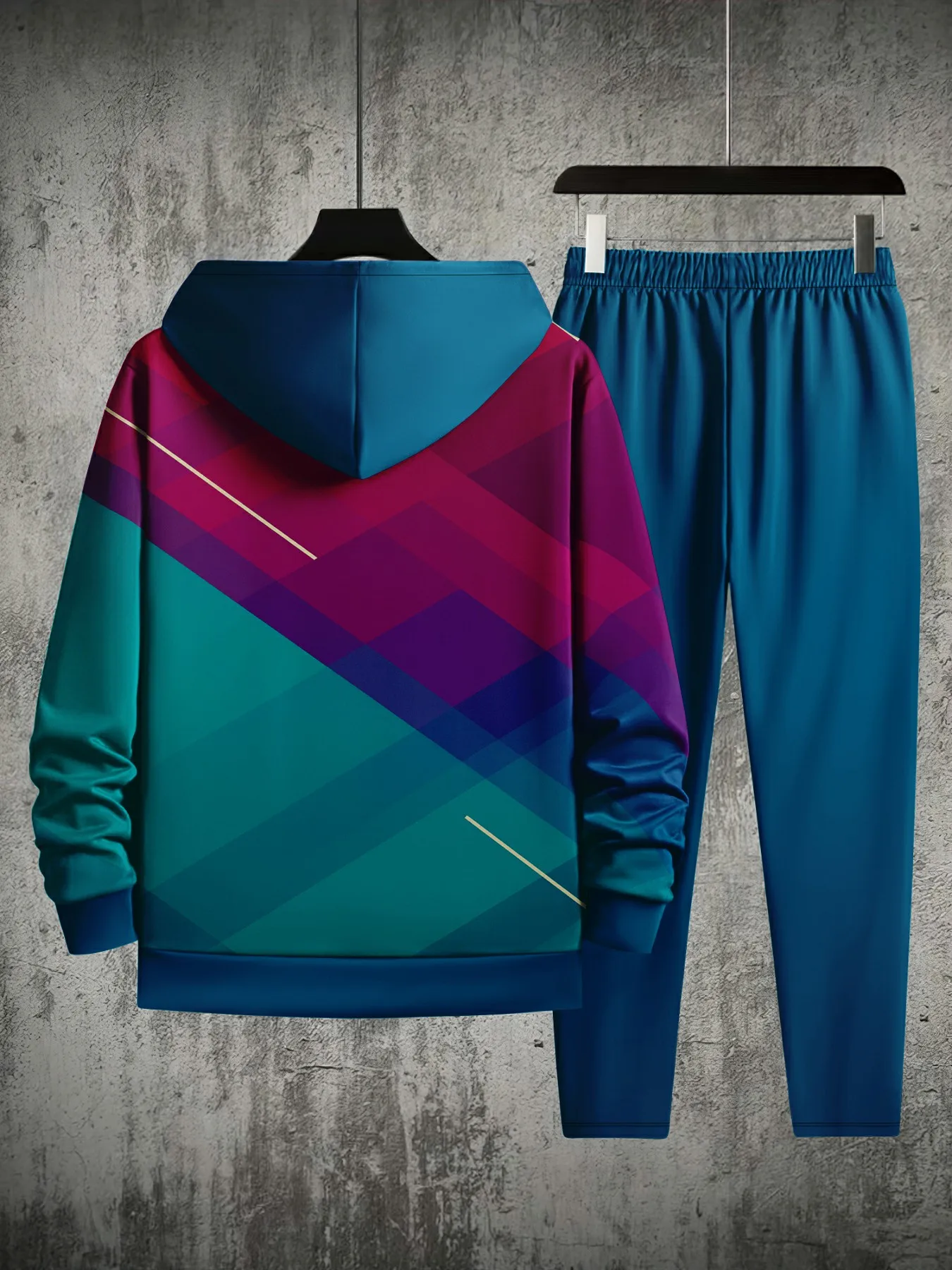 طقم بدلة رياضية بطباعة ثلاثية الأبعاد للرجال سويت شيرت بقلنسوة كاجوال فضفاض من الصوف الدافئ