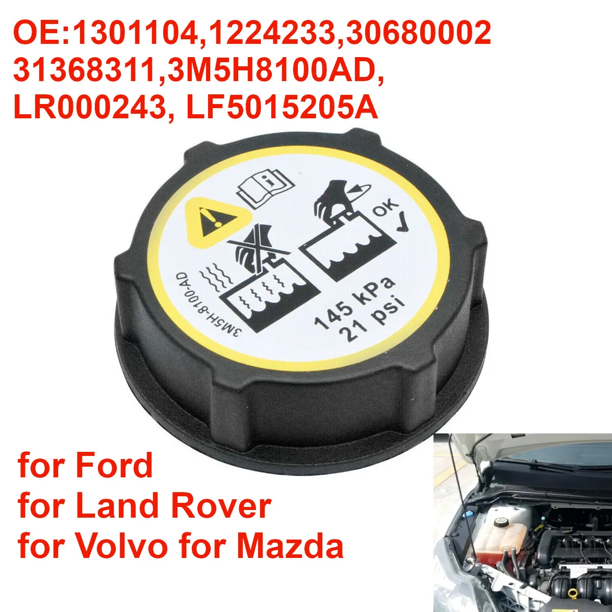 LR000243 Expansion Water Coolant Tank Cap Radiator Cover 31368311 30680002 for Ford Focus for Land Rover for Mazda for Volvo