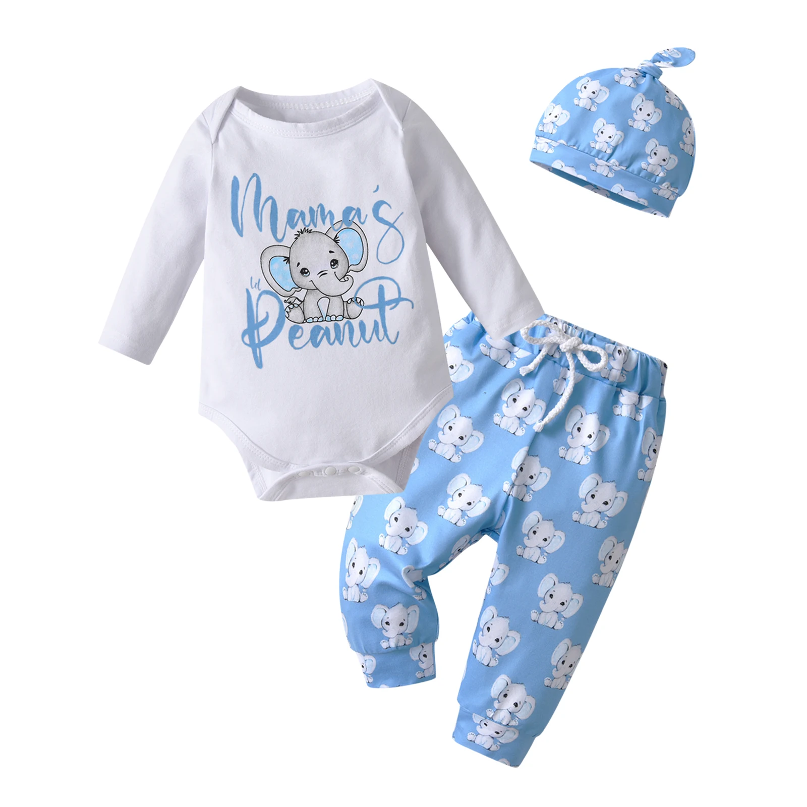 3PCS infant Baby Boy Clothes Set Spring Autumn New Printed Long Sleeve O-neck Romper Top + Pants + Cap Casual Newborn Outfit