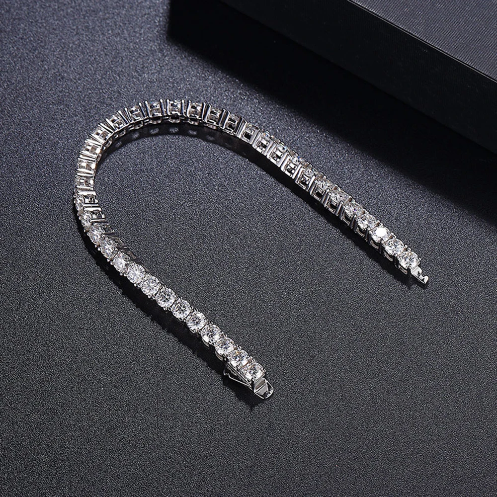 YLMyself سوار للتنس S925 فضة 3 مللي متر 4 مللي متر كامل الزركون الجانب المخفية المشبك ضوء فاخر بسيط الاتجاه مجوهرات