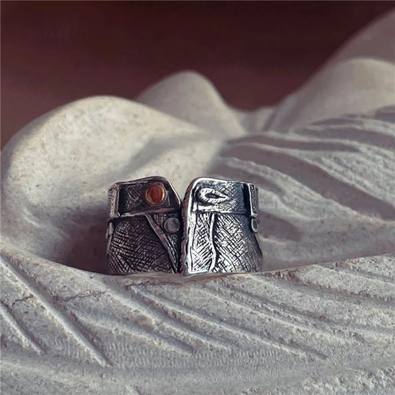 American Style Vintage Jeans Ring Handcrafted Adjustable Thai Silver Rings Men's Trendy Personality Jewelry KOFSAC