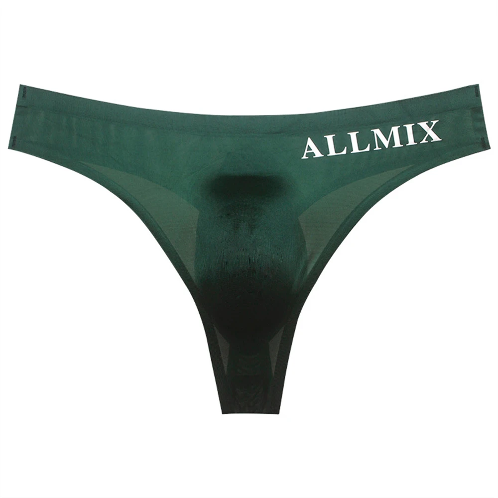 Fashion Men\'s Briefs Thong Middle Waist Bikini Thong With Soft Bulge Pouch Panties Male Underwear T-back Breathable Underpants