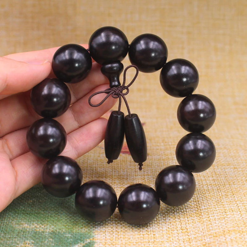 

Ebony Wood Bracelet, Dzi Bead Style Prayer , Purple Sandalwood Buddha Beads