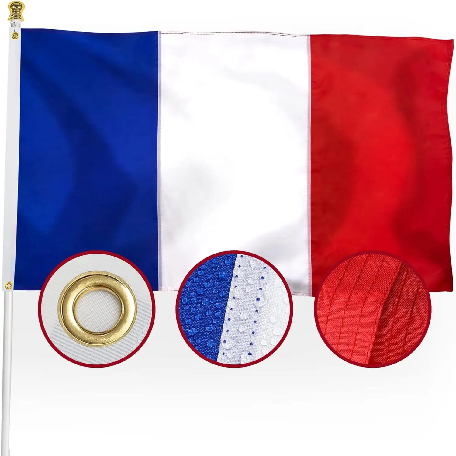 Outdoor French Flag 3x5fts 90x150cm Embroidered Duty Patchwork Nylon Sewn Hemming Brass Grommets for Duty