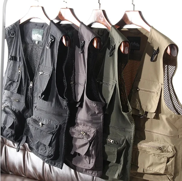 Multi functional photography camera mesh fishing vest with multiple pockets, spring style men's oversized pocket vest