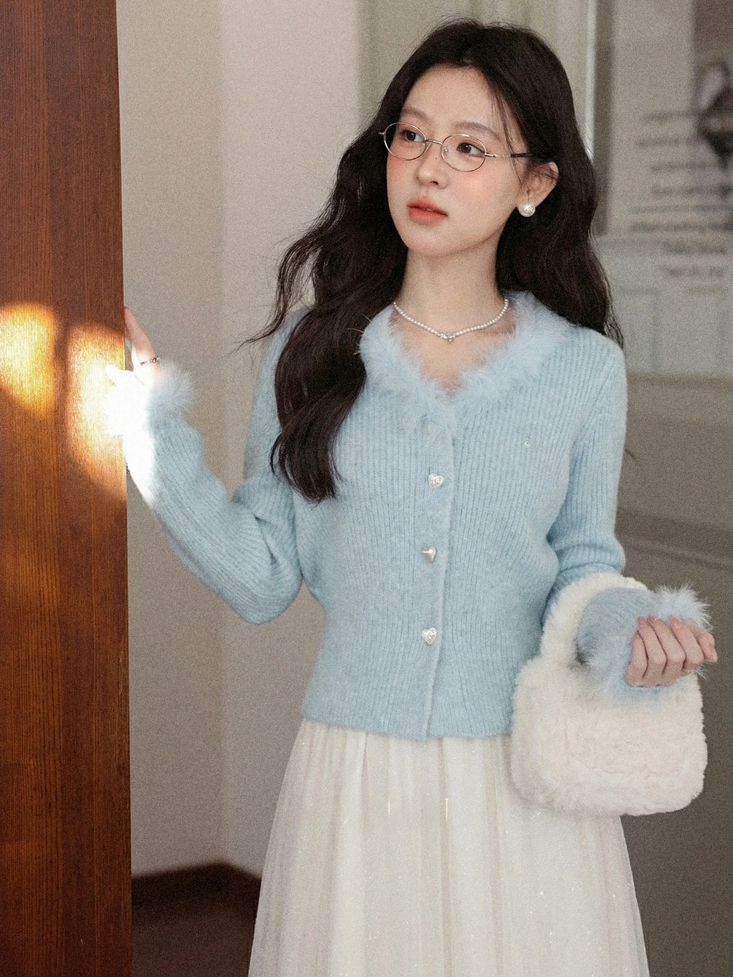 

Женский вязаный кардиган South Deer Mist Blue Sweet Heart Design в корейском стиле, осенне-зимний топ