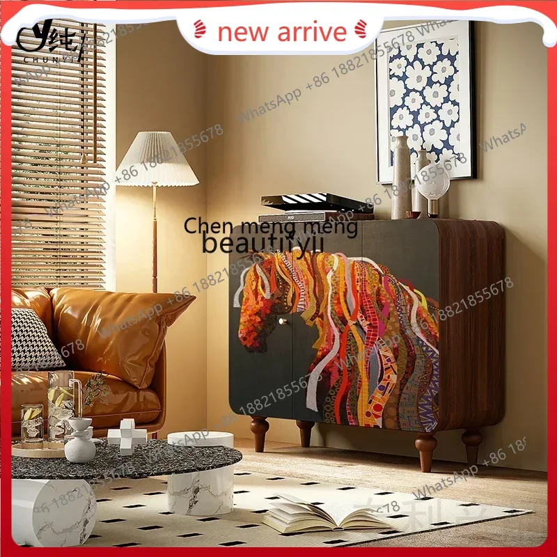 

SS ss7486 Modern abstract side cabinet solid wood custom cupboard, entrance art painting decoration restaurant kitchen storage