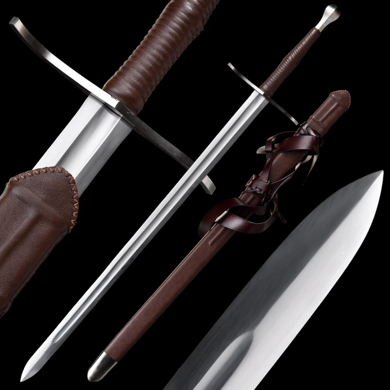 Knight Bastard Mittelalterliches Kampfschwert 5160, Klinge aus Kohlenstoffstahl, echt handgefertigt, voller Tang, scharfes zweihändiges europäisches Kampfschwert