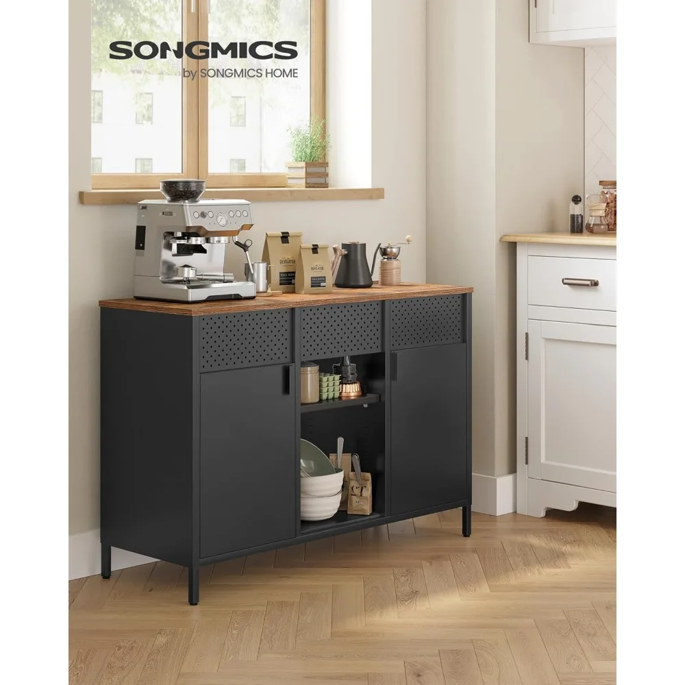 خزانة تخزين، خزانة معدنية، خزانة جانبية مع بابين، 15.7 × 43.3 × 29.9 بوصة، إغلاق مغناطيسي، أرفف قابلة للتعديل، فولاذ #2