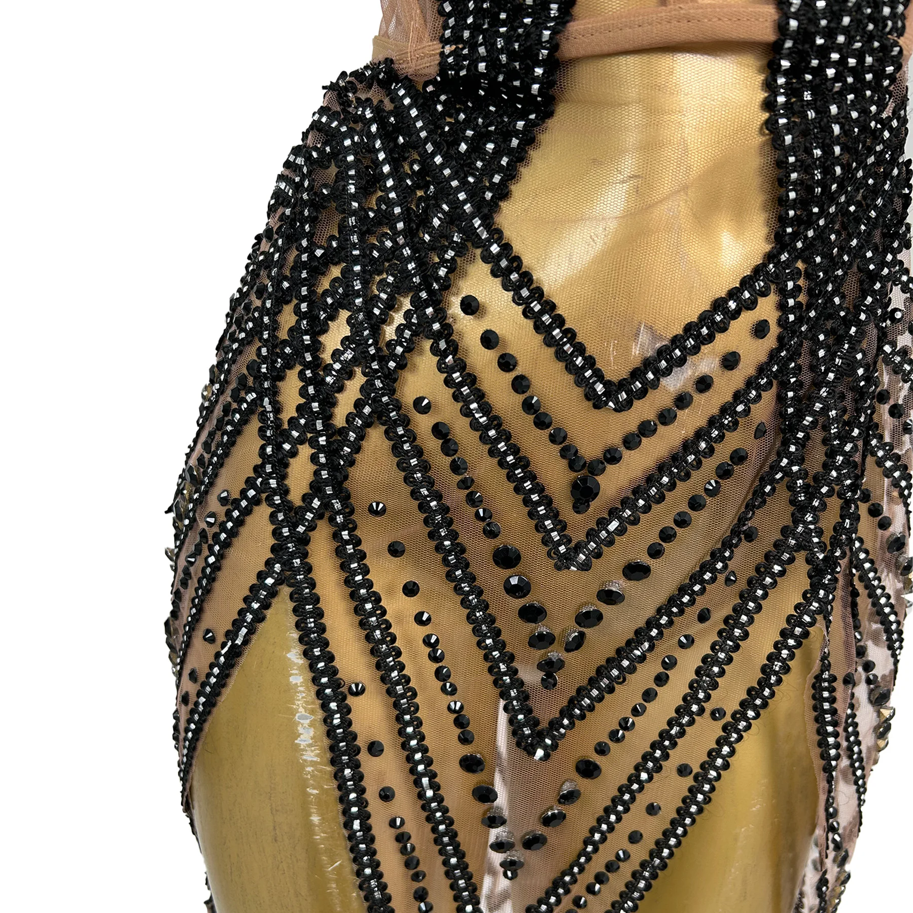 Jianrui مثير الكرة منظور شبكة العباءات ضيق مشد اللباس الأسود حجر الراين غير النظامية تنورة قصيرة شريط الأداء اللباس #6