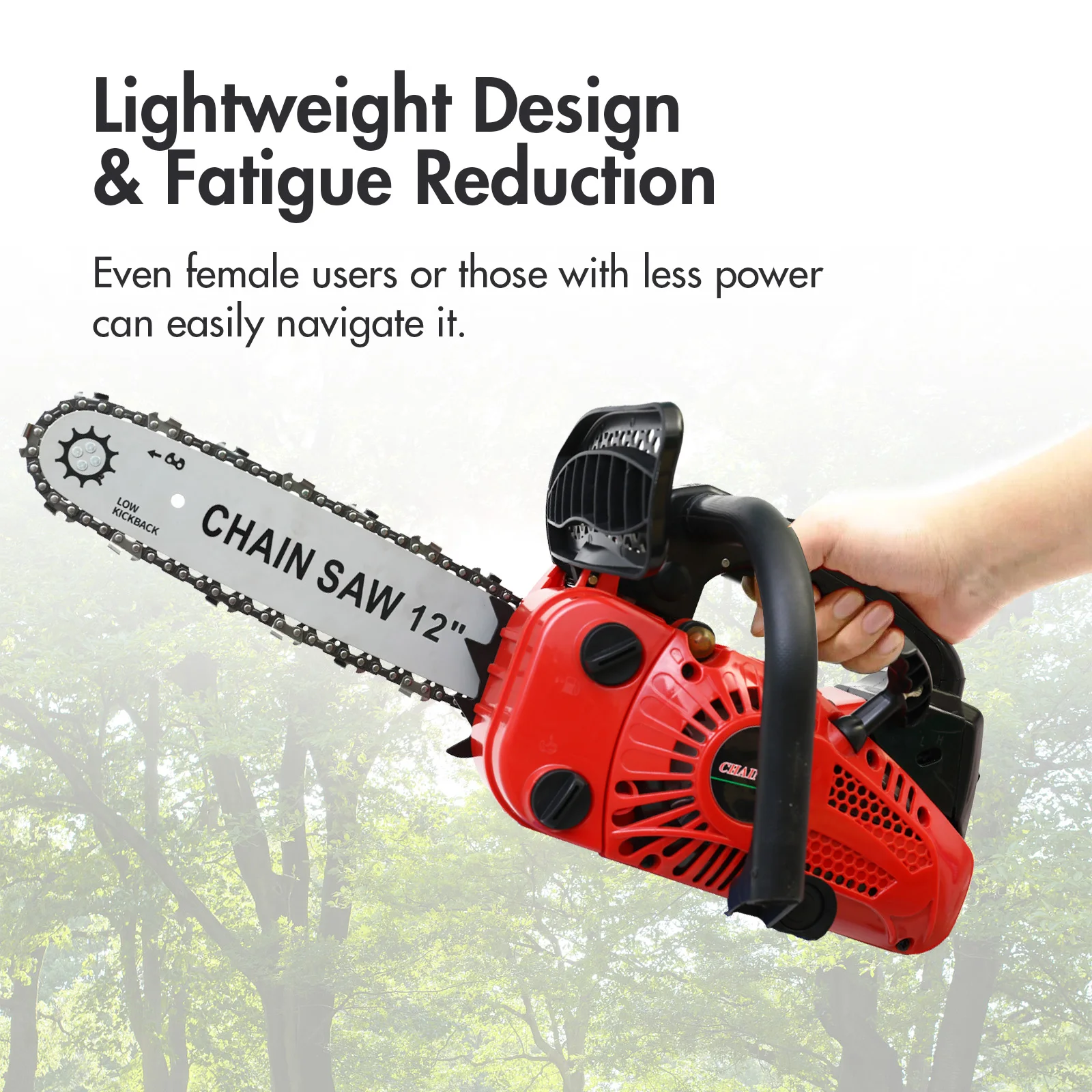 

12 Inch Portable Chain Saws Cordless 2 Stroke Gasoline Brushless Lightweight 25.4CC 1000W for Tree Branch Wood Cutting