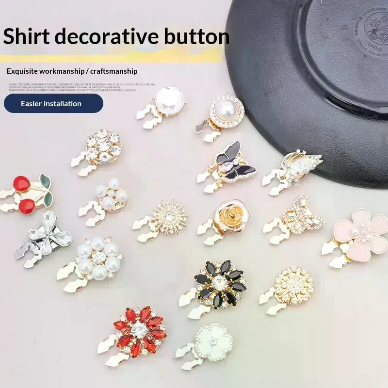 

Crystal Pearl Button Covers Detachable Clip-On Shirt Coat Decorative Buttons Sewing Button For DIY Blouses Clothing Women Men