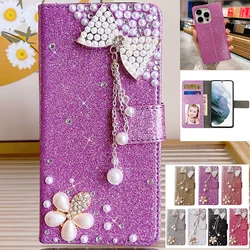 Glitter Bow Flip Luxury Wallet Flip Cover Case For iPhone 17 ProMax Air 16 E 15 Pro Max 14 Plus 13 12 MINI 11 Pro Max XSMAX