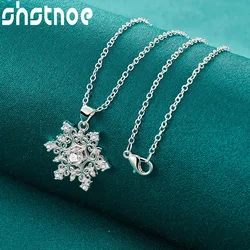 SHSTONE 925 Sterling Zilveren Ketting AAA Zirkoon Sneeuwvlok Hanger 16-30 Inch Ketting Kettingen Vrouwen Mode Bruiloft Sieraden