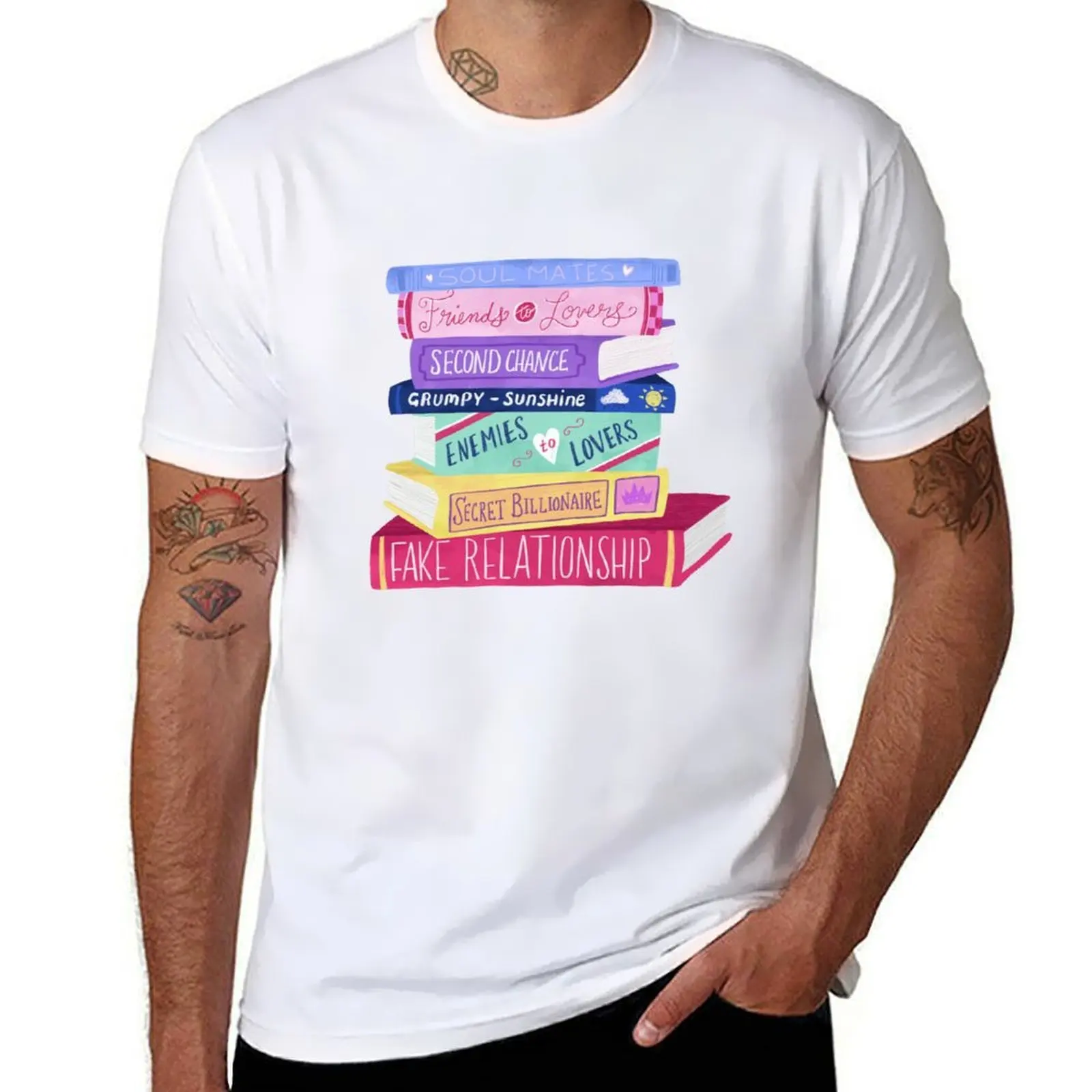 

Romance Tropes Book Stack T-Shirt t shirts cotton 100% anime t shirts for man T-Shirt