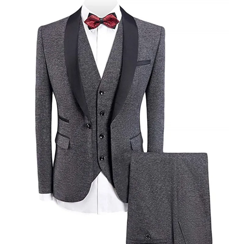 

Men's 3-Pieces Suit Shawl Lapel One Button Blazer Vested Dress Suit Set Goom Wedding Suits Fashion Custom Prom Terno Masculino