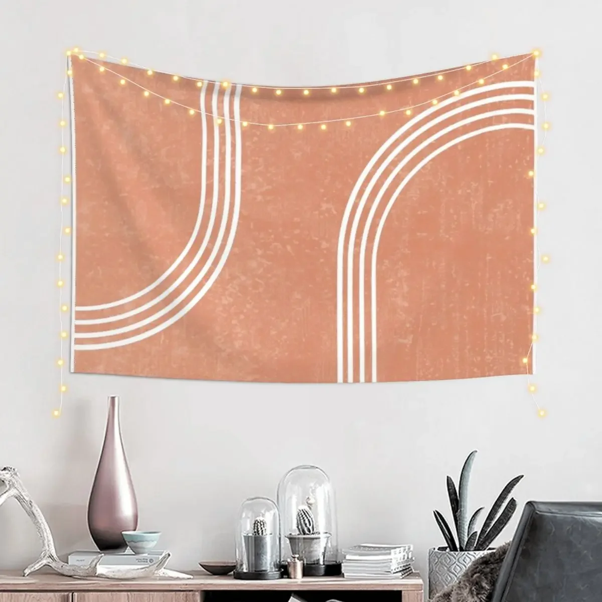 Mid Century Modern 2 - Geometrical Abstract - Minimal Print - Terracotta Abstract Burnt Sienna Tapestry Home Supplies Tapestry