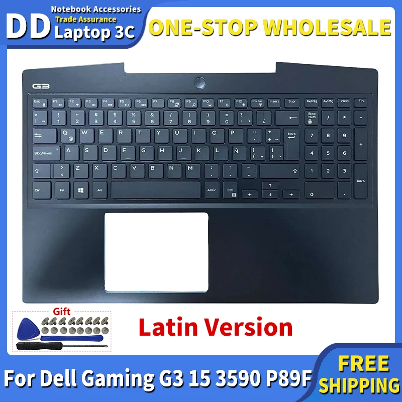 

New Original LA Keyboard for Dell Gaming G3 15 3590 P89F Laptop Palmrest Upper Cover Top Case White Backlight keyboard Latin