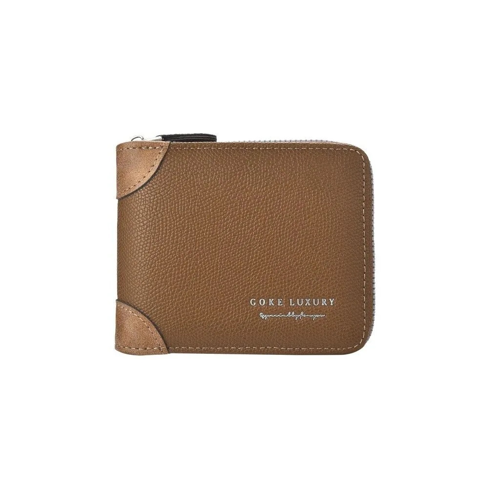 

Luxury PU Men's Wallet Solid Color Zipper Business Card Holder Short Multiple Card Slots Leather Coin Purse Daily