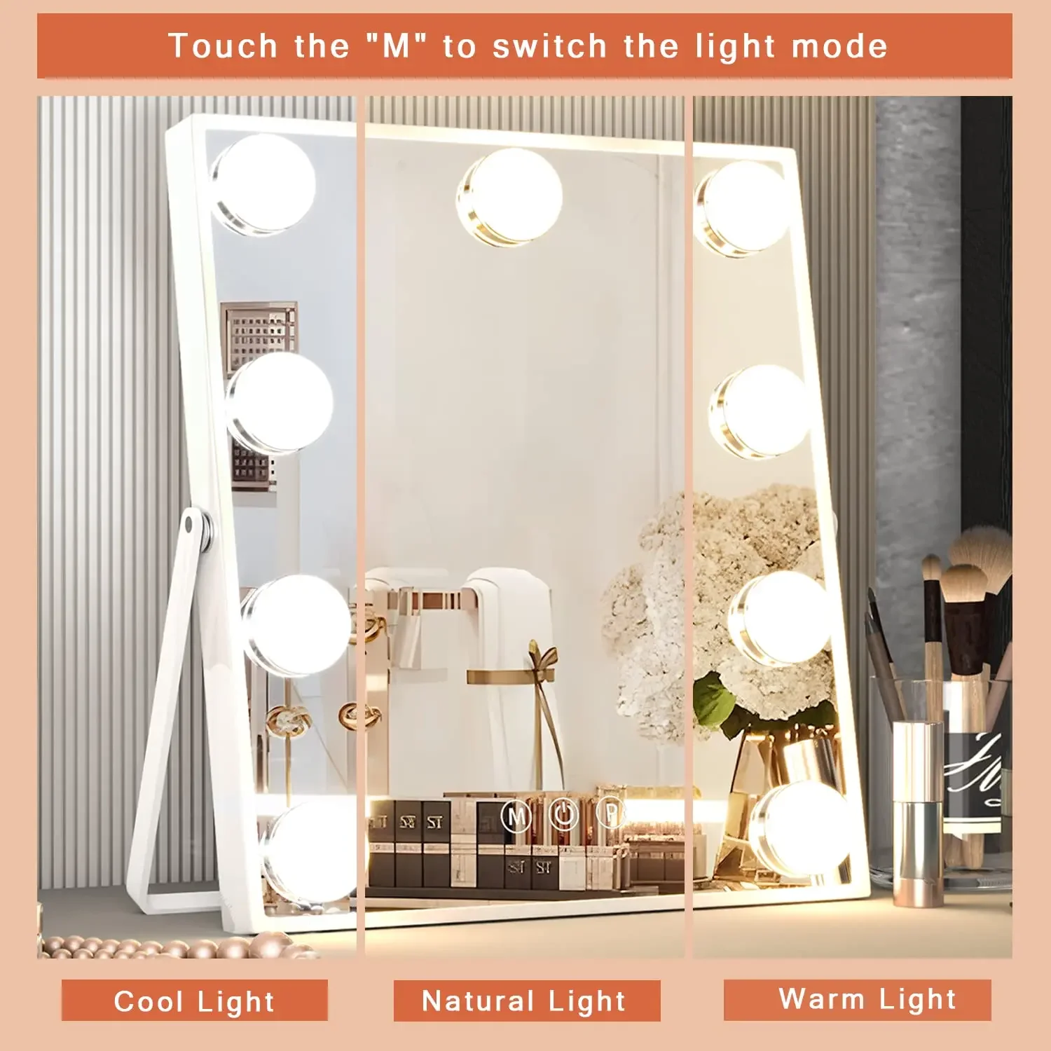 9 LED Bulbs  Vanity Mirror with Lights,  Makeup Mirror, Small Vanity Lighted Mirror with 3 Color Lighting Modes, Smart Touch Con