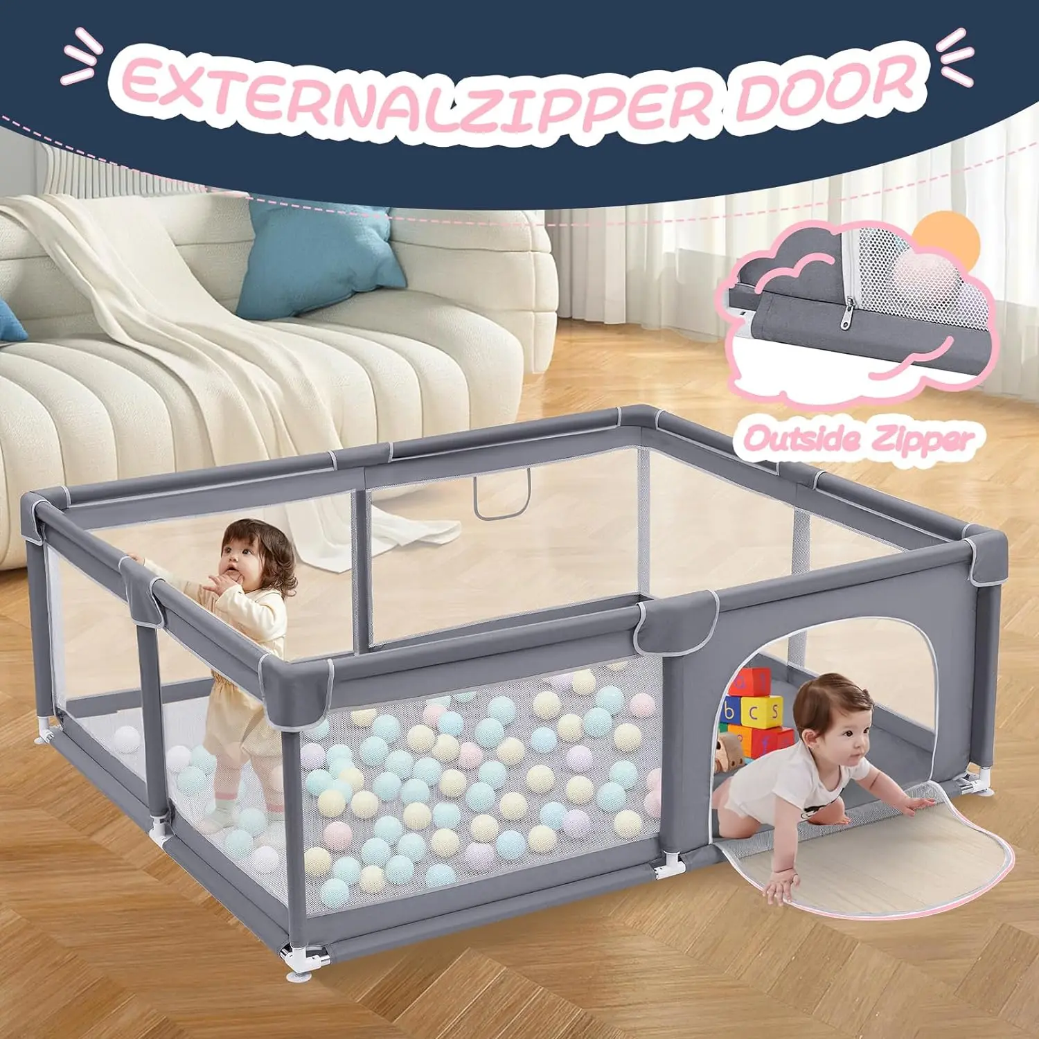 Baby Playpen and Playard, Extra Large Play Pens for Babies and Toddlers, Portable Baby Fence Area for Toddlers and Pets to Indoo