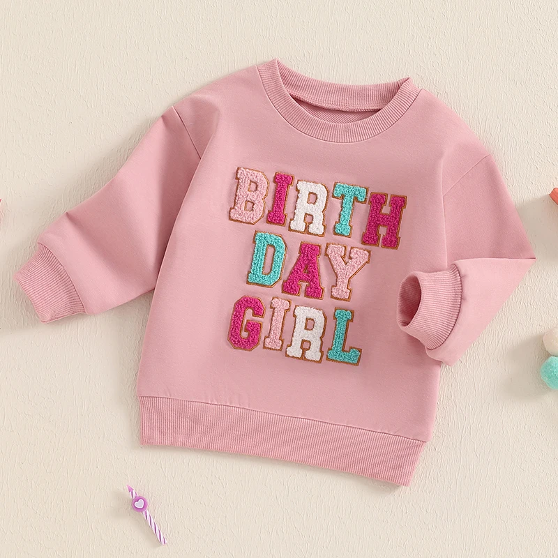 سويتر مُطرز بحروف للفتيات الصغيرات ، بأكمام طويلة ، رقبة مستديرة ، بلوزات علوية غير رسمية