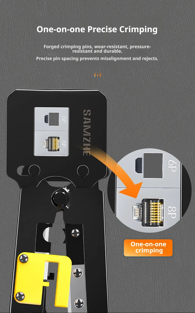 SAMZHE RJ45 Crimpzange Netzwerkwerkzeug RJ12 Cat5 Cat6 8P8C Kabelabisolierzange Presszange Multifunktions-Clip – Detail 8