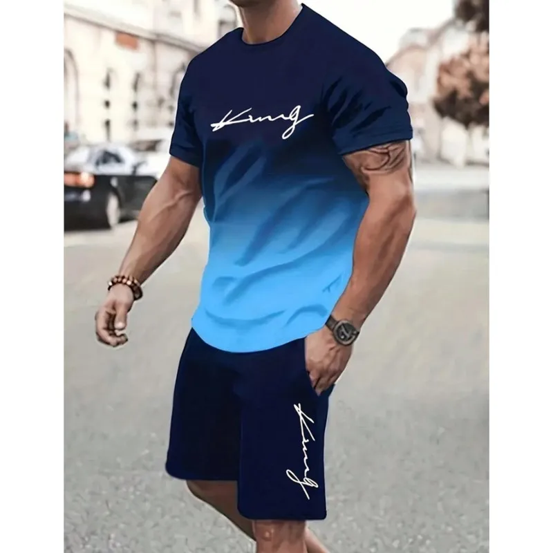 

2024 New Daily Casual Men's T-shirt Shorts Set Urban Street Fashion Suit Short-sleeved Outdoor Sports 3D Printed Men Shorts
