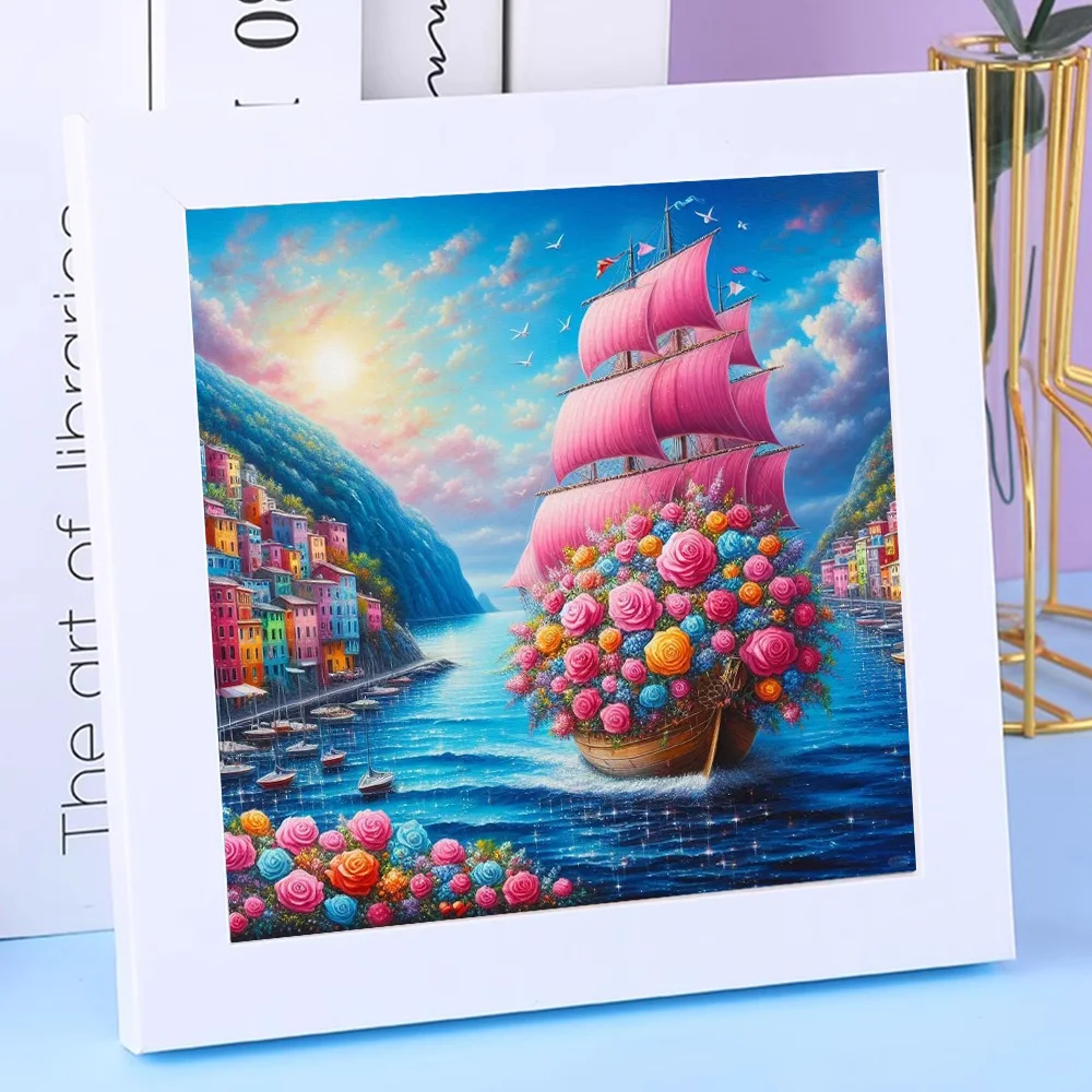 Dream Town Scenery 5D Full Circle Diamond Painting Set DIY Seaside Rose Love Sail Diamond Mosaic ricamo punto croce regali