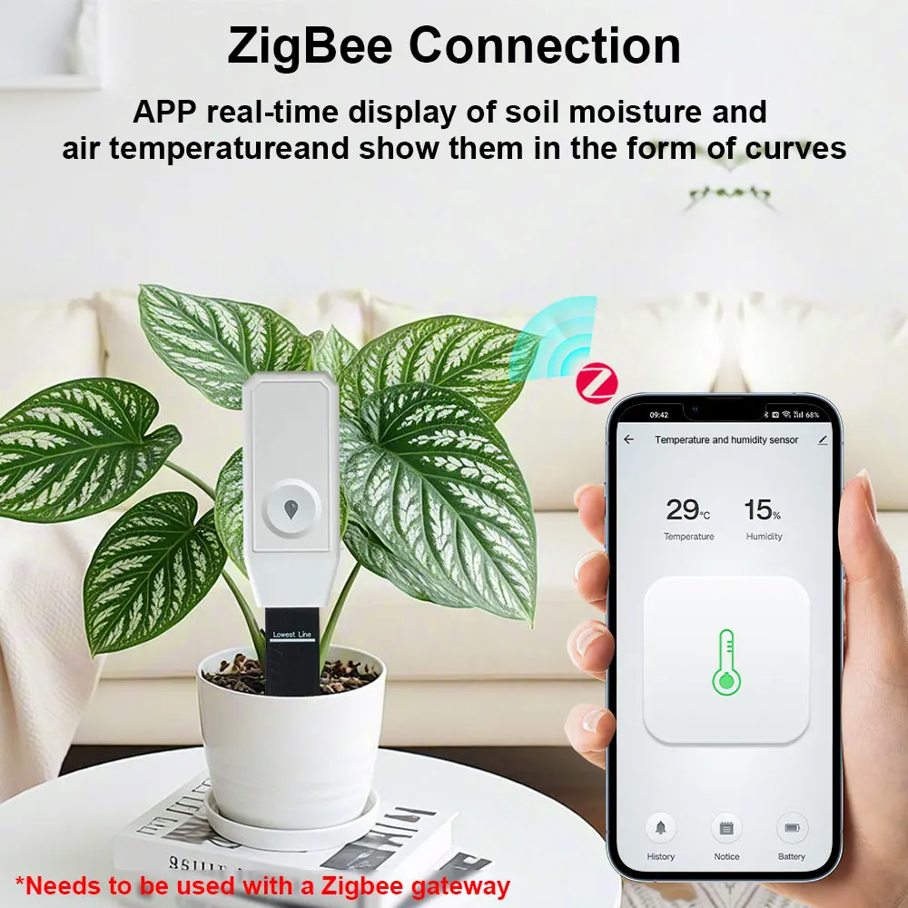 Tuya Zigbee Temperature and Humidity Detector Intelligent Soil Tester Humidity Sensor App Real-time Monitoring