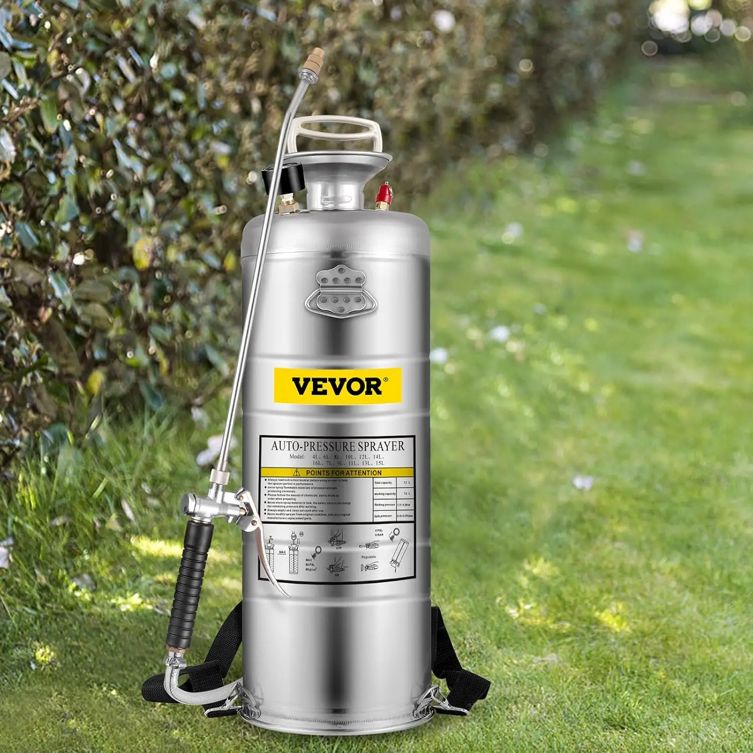 35 Gallon Stainless Sprayer 20 Wand 3Ft Reinforced Hose Pressure Gauge Safety Valve Adjustable Nozzle Garden Weed Pump Sprayer L