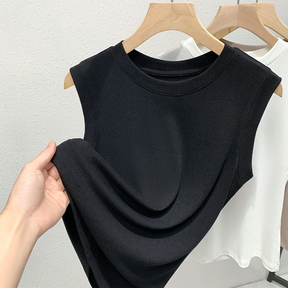 

Женская майка-топ без рукавов с круглым вырезом, базовая модель, с закрытыми боковыми вырезами, для повседневного использования