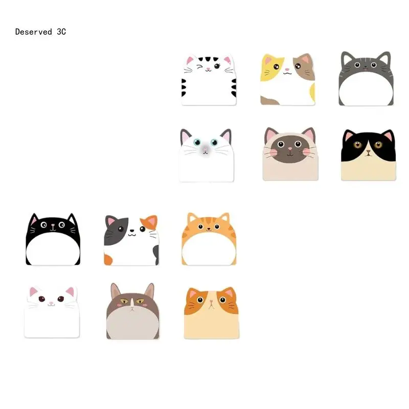 12Pcs Cartoon Cats Sticky Note Paper Unlined Sticky Note Pad Pocket Memo Pad Self-ashesive Note Paper 30 Sheets/Pad