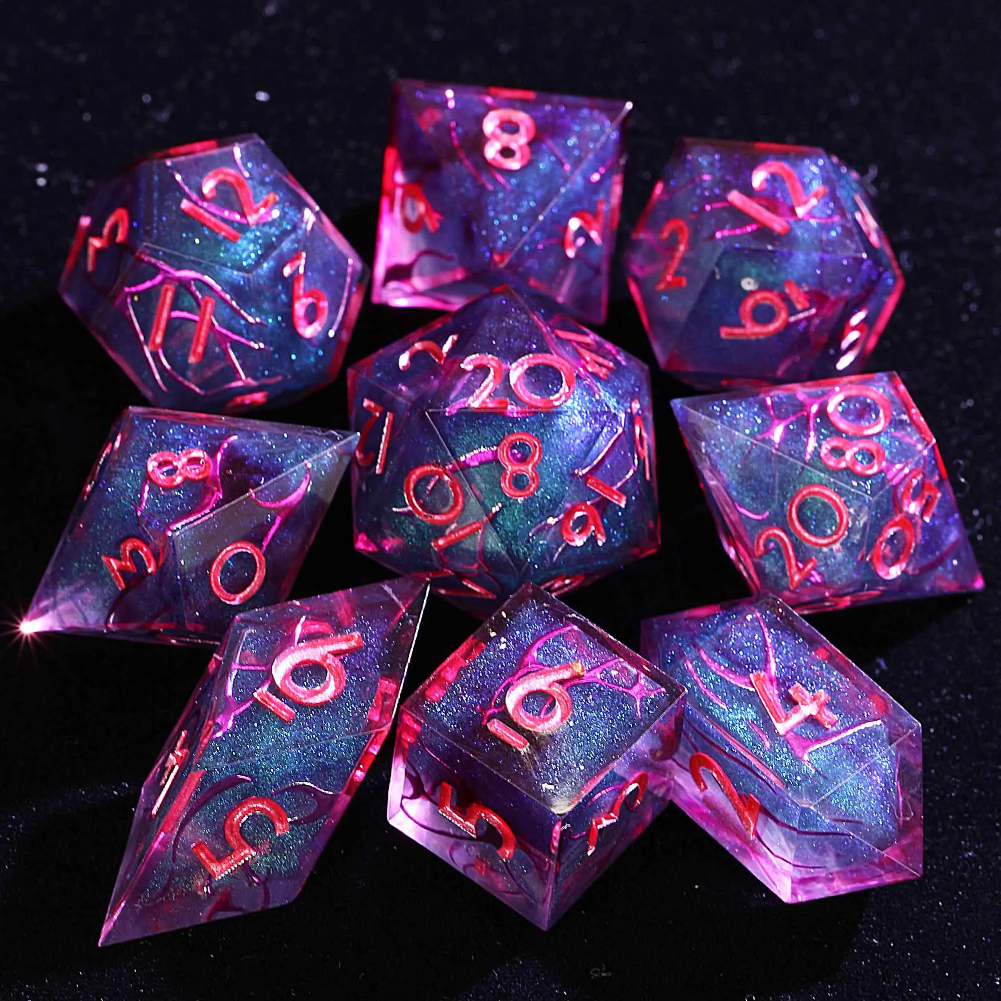 

9 Polyhedral Resin D and D Dice Set Vermilion Edict Mist