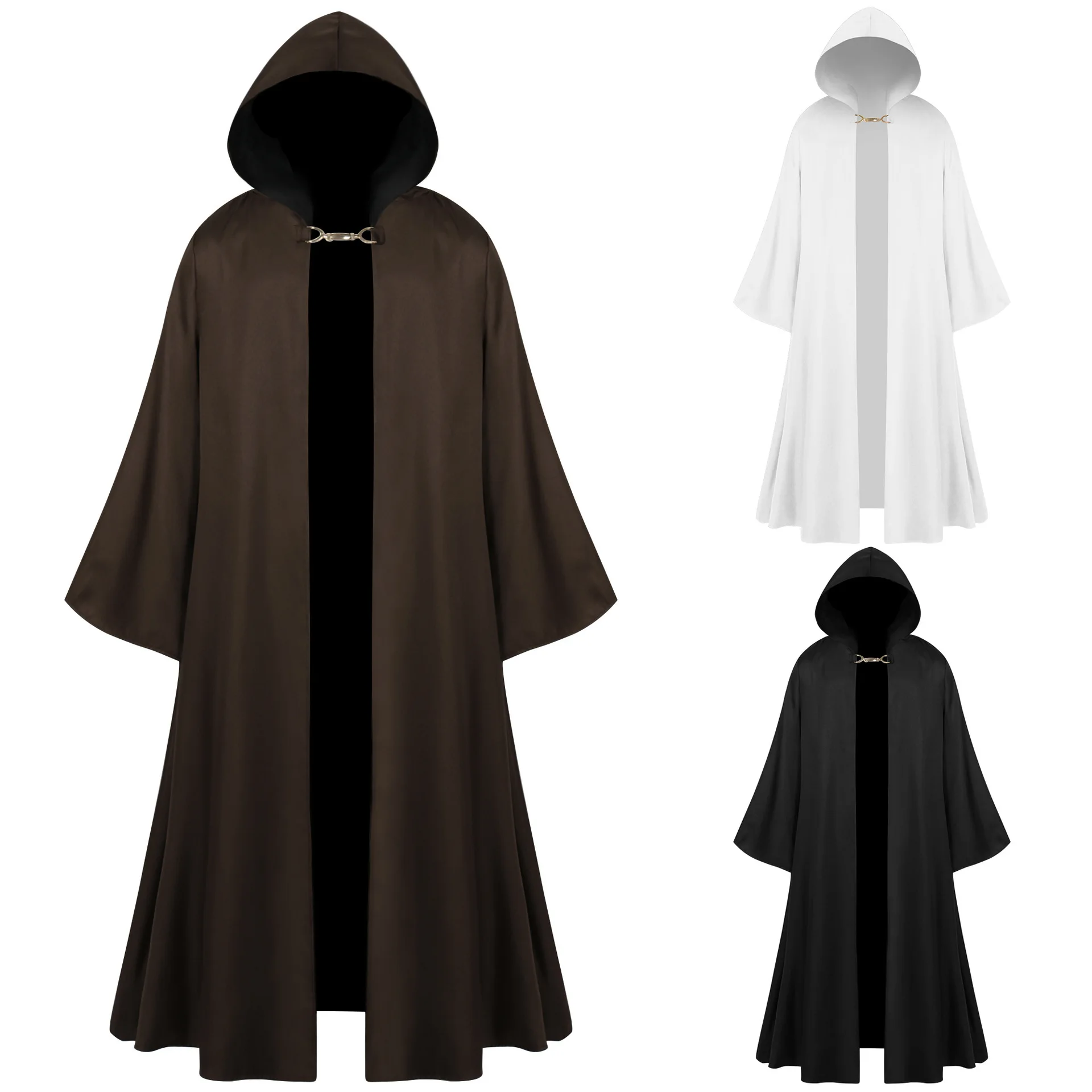 

Adult Medieval Long Sleeve Hooded Cloak Vintage Gothic Cape Coat Long Trench Halloween Cosplay Costume Wizard Cloak