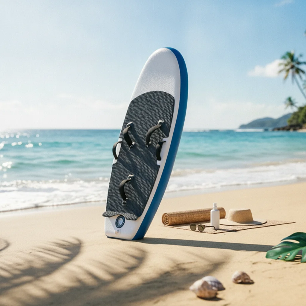 Inflatable Surfboard Textured Standing Pad Inflatable Board Board Oval Surfboard White and Blue Water Sports Gear Lightweight