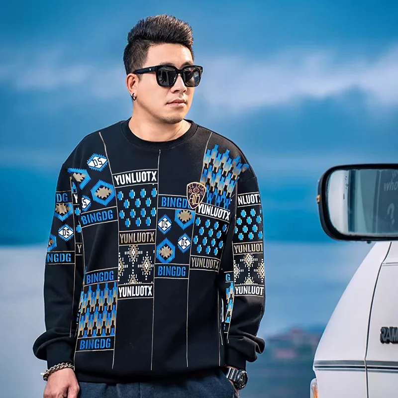 big size Sports Sweater Men Trendy Fat Autumn Winter Loose Pullover Long Sleeve Street Casual Top Plus Size 200kg 15XL 14XL 12XL