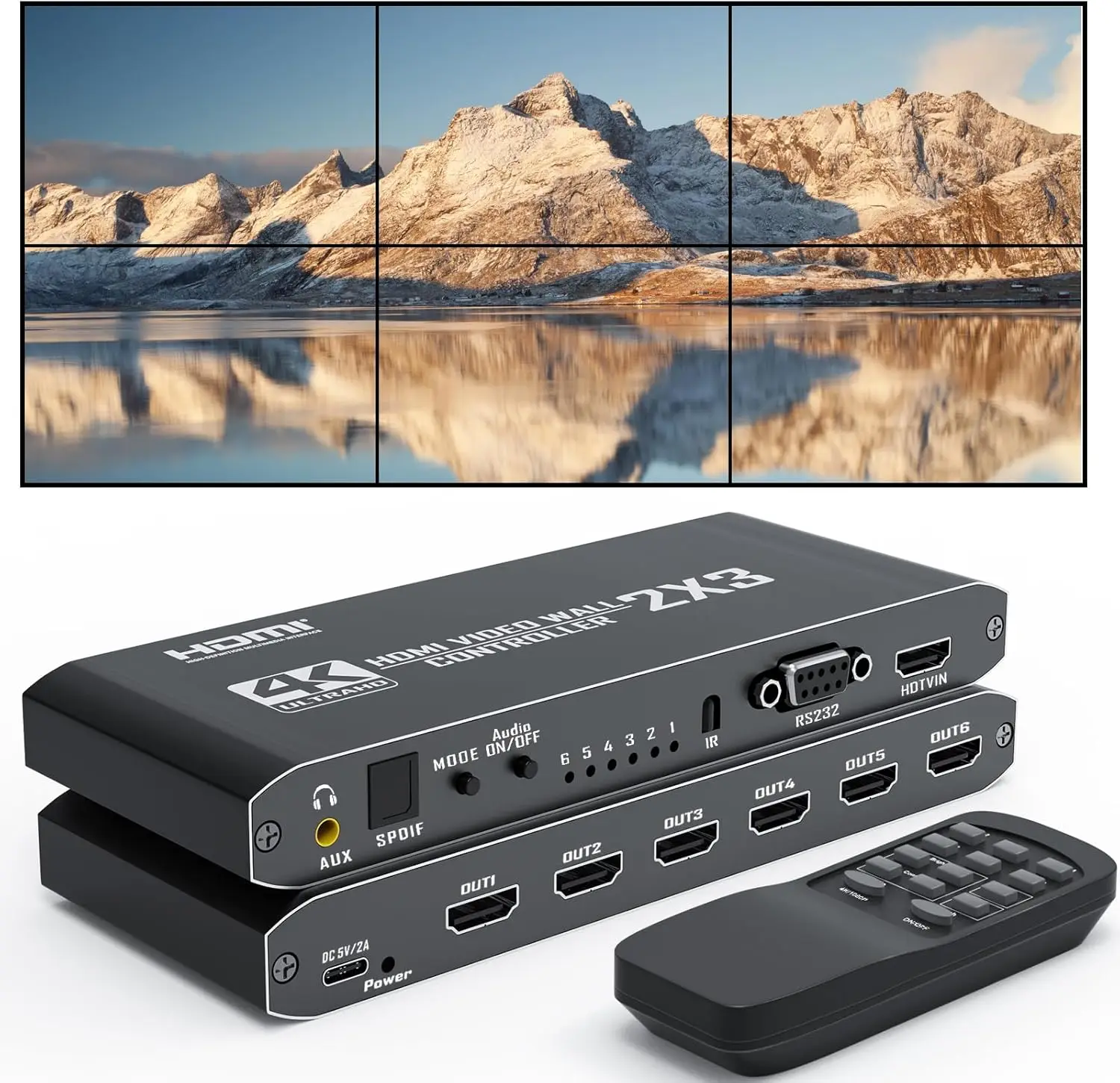 2x3 HDMI Video Wall Controller 1080P HDMI Video Screen Processor 2x3 1x2 1x4 1x3 2x1 3x1 4x1 for 6 Screen Wall Stitching Splicer