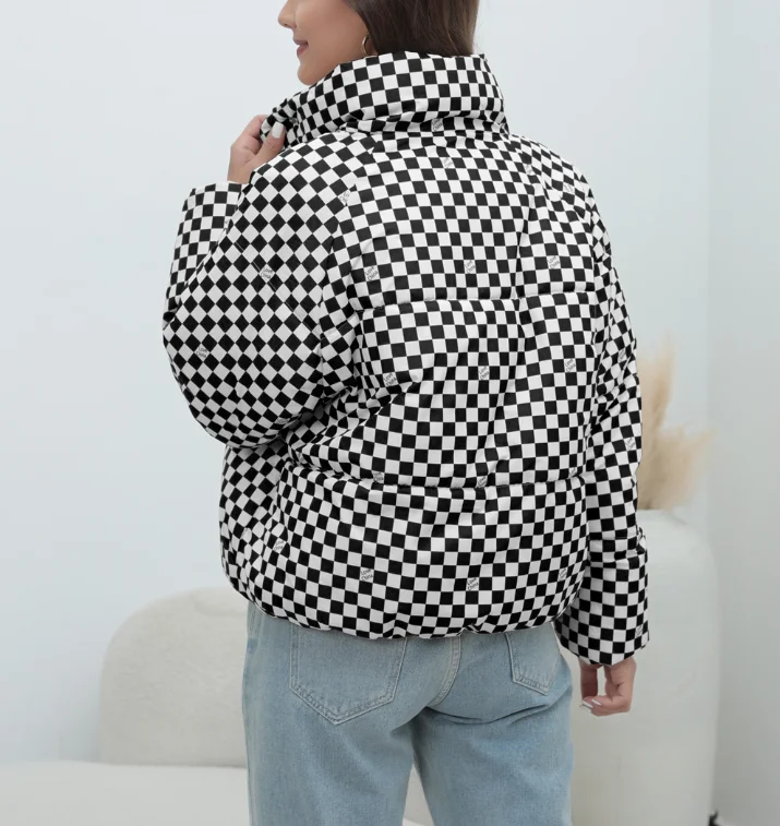 سترة قطن دافئة غير رسمية موضة شتاء جديدة بياقة واقفة وسحاب وأكمام طويلة سترة خبز قصيرة معطف منقوش مطبوع للنساء #6