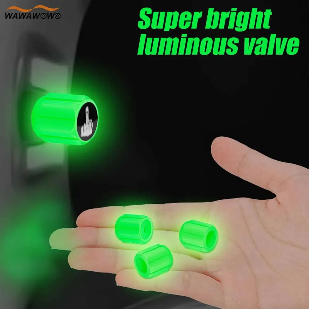 4pcs Luminous Tire Valve Caps Fluorescent Night Glowing In The Dark Air Caps Cover，Universal for Car, Truck,  Motorcycles, Bike