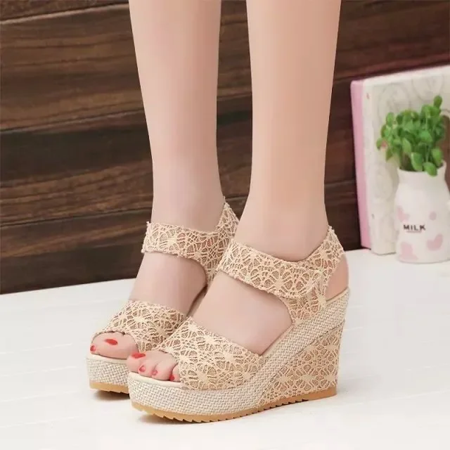 Hoge Hakken Wig Platform Vis Mond 2022 Nieuwe Vrouwen Peep Toe Sandalen Vrouwen Schoenen Comfort Zomer Designer Schoenen