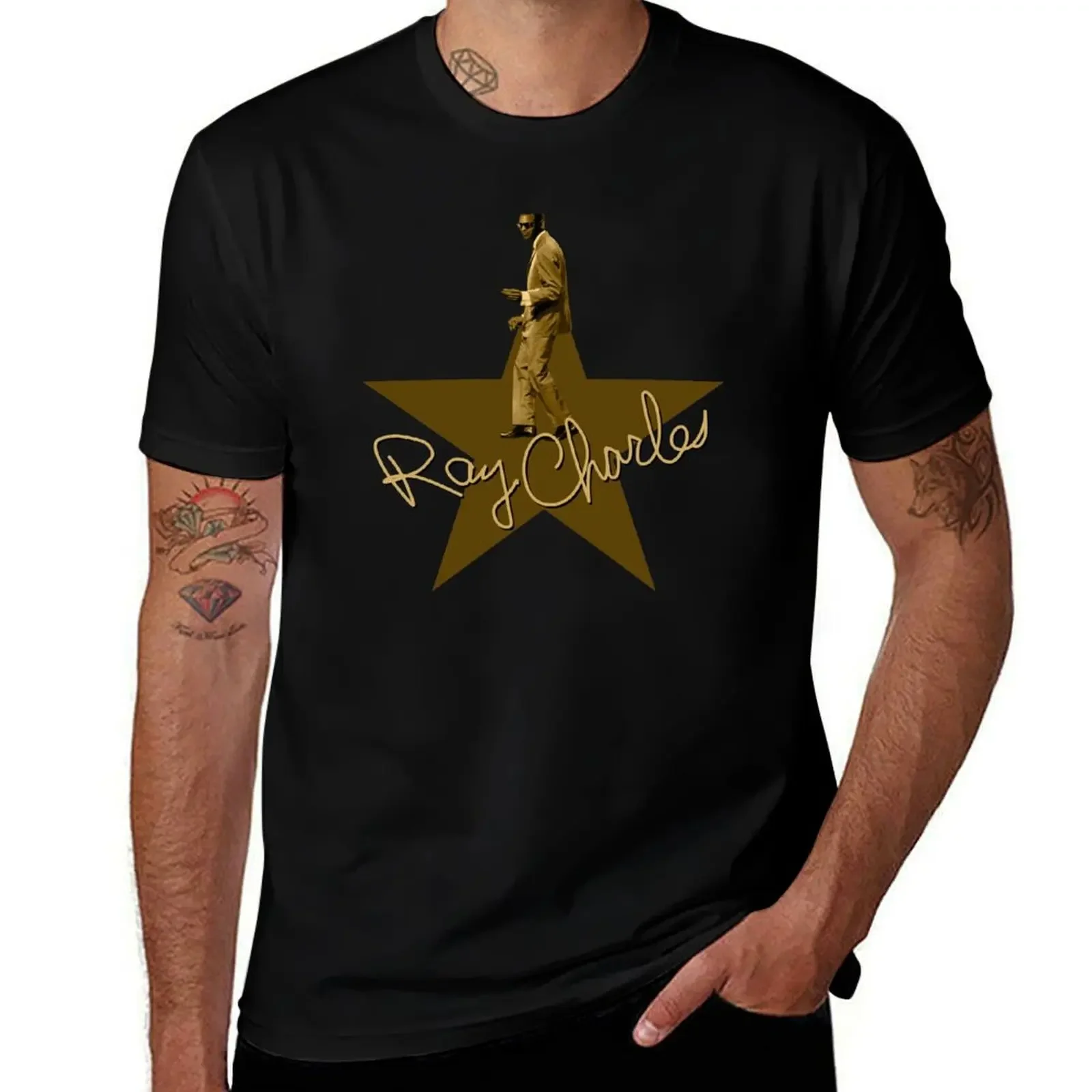 Ray Charles - Signature T-Shirt Luxury man Aesthetic clothing Blouse custom shirt clothes for men