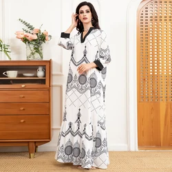 Elegant style V-neck Flowers Dots Plaid Lantern sleeve Long Dresses