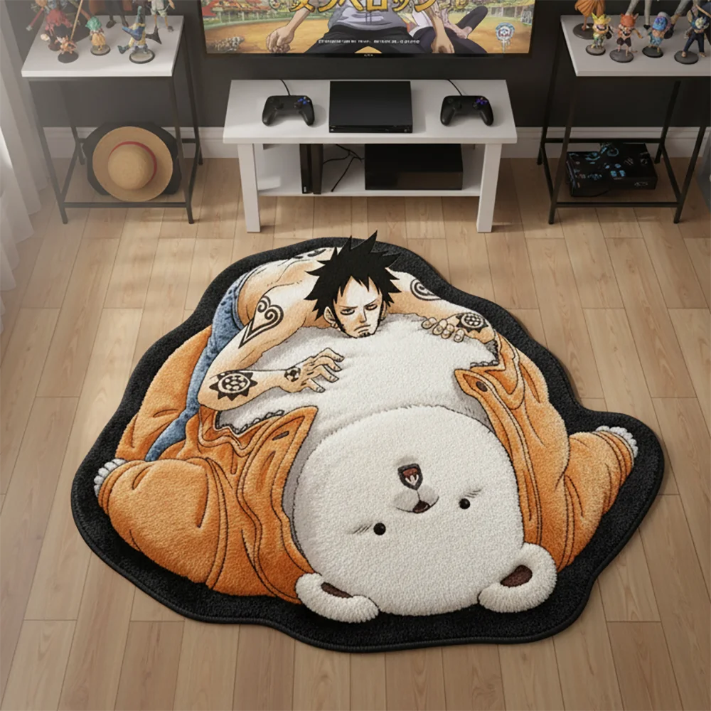 Alfombra antideslizante con dibujos animados de One Piece Law y Bepo, decoración para habitación de niños, alfombra antideslizante, alfombra para mascotas/juegos, manta decorativa suave