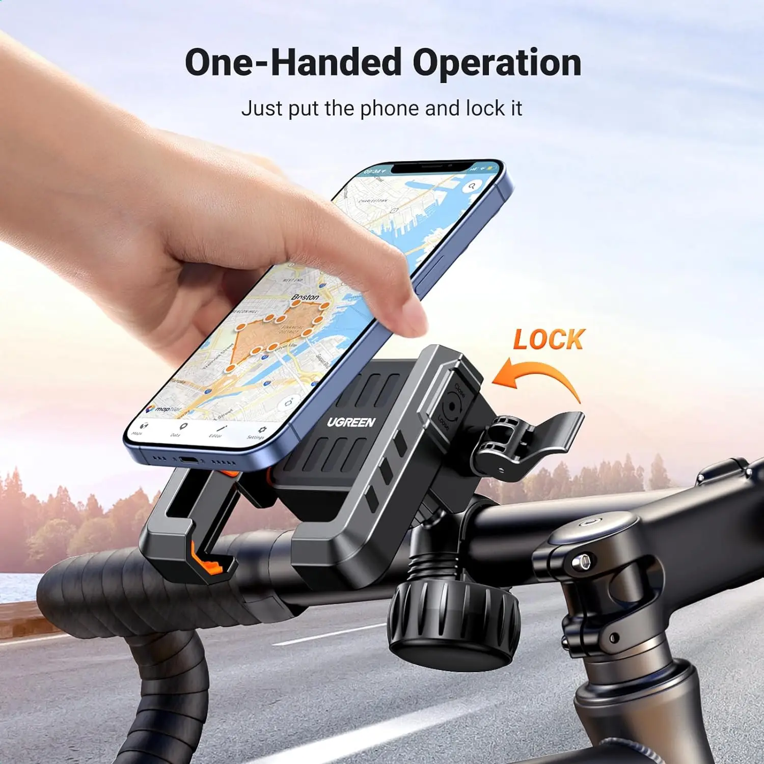UGREEN Bike Phone Mount Holder 1S Quick Lock Motorcycle Bicycle Phone Mount Bike Phone Holder Handlebar Adjustable