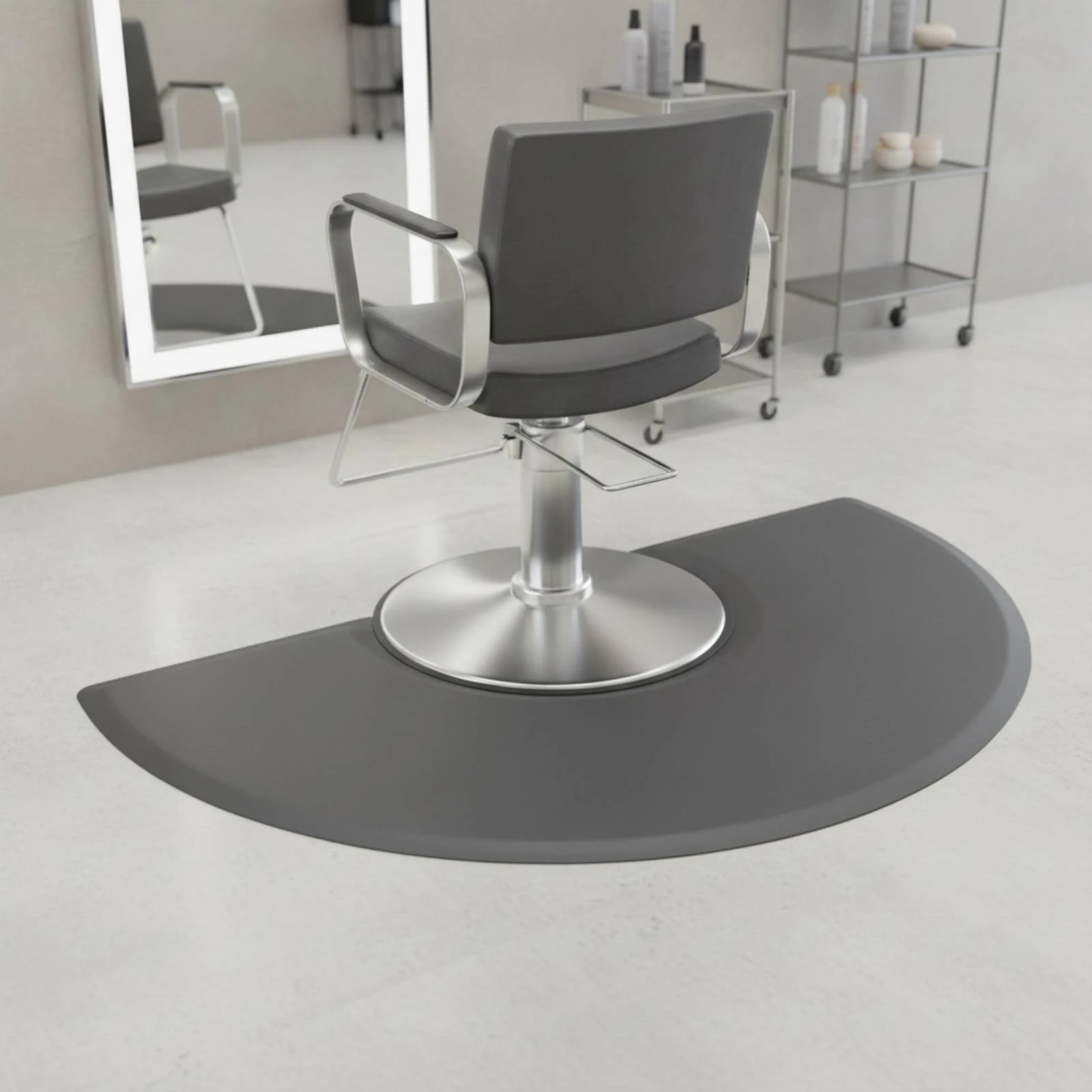 Salon Mat with Chair Base Cutout Waterproof PU Leather Salon Floor Mat Thick Comfortable for Hairdressers, Hair Cutting Stations