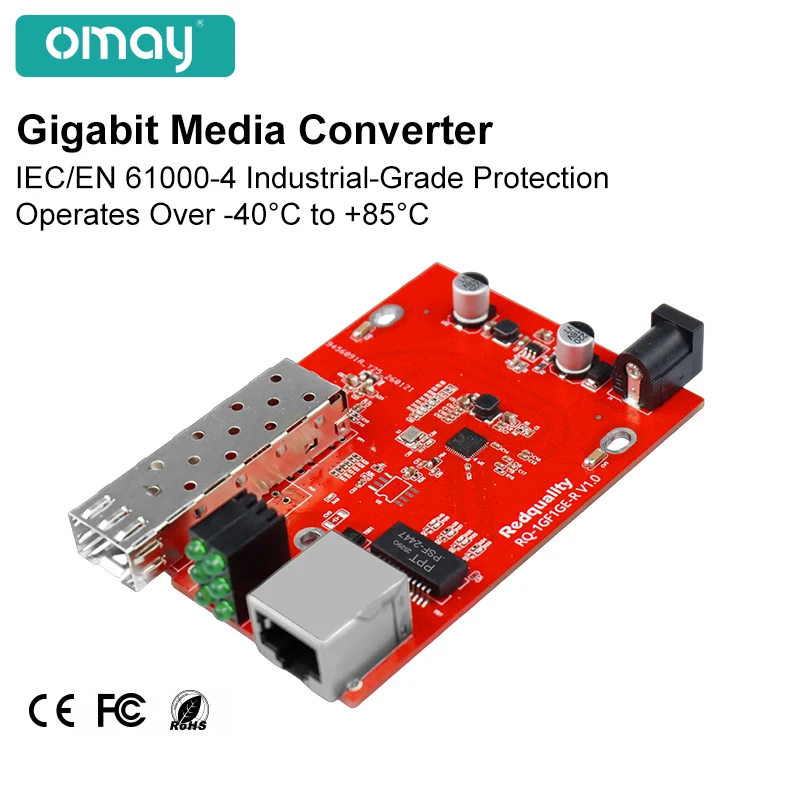 Industrial Gigabit Fiber Media Converter 10/100/1000Mbps 1*RJ45+1*SFP/SC optional Din-Rail & Wall Mount AC100-120V