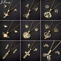 Stainless Steel Star Jewelry Sets for Women Minimalist Heart Daisy Cross Music Moon Necklace Earrings Bicycle Fitness Accessorie
