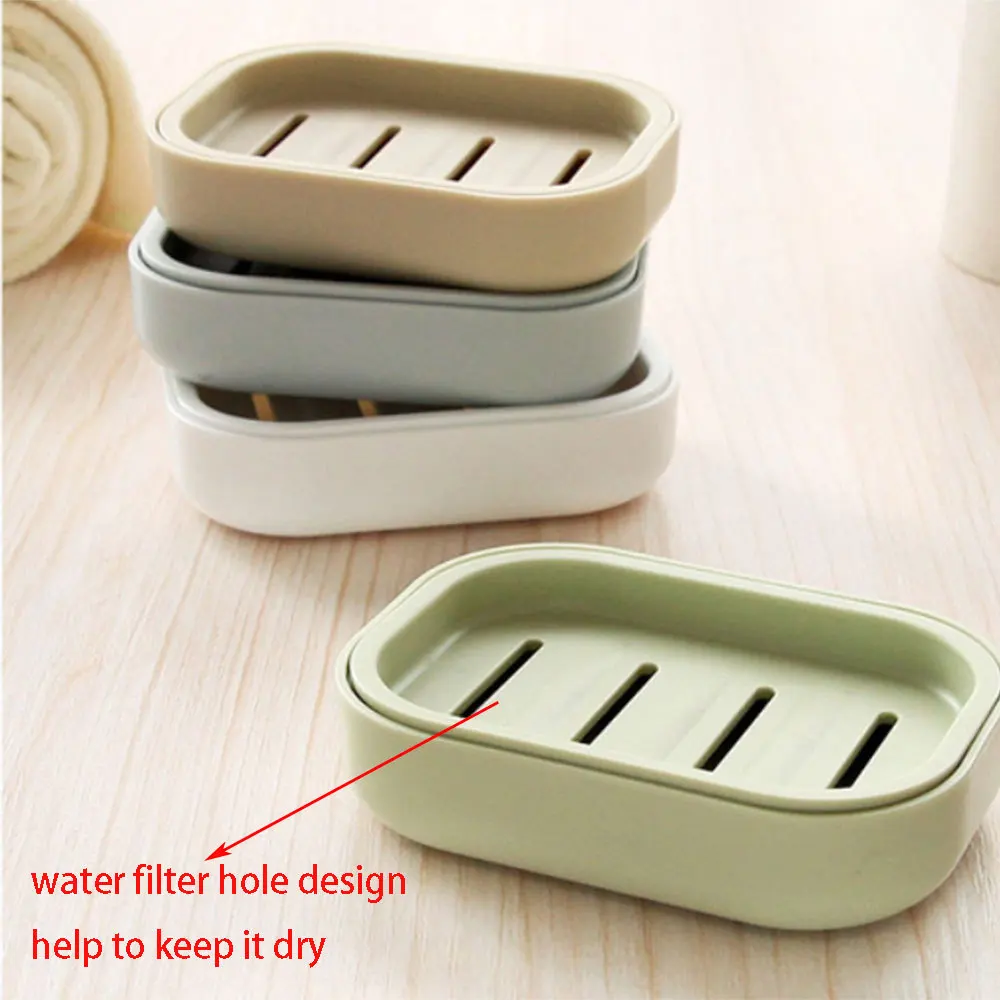 1PCS Double Layer Square Soap Box With Cover Portable Bathroom Shower Soap Dish Travel Hiking Holder Bathroom Supplies