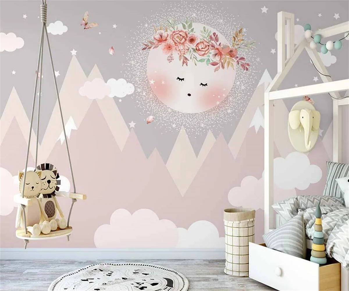 

Custom Nordic hand-painted fantasy starry sky clouds princess room children's room background wall 3d wallpaper papier peint